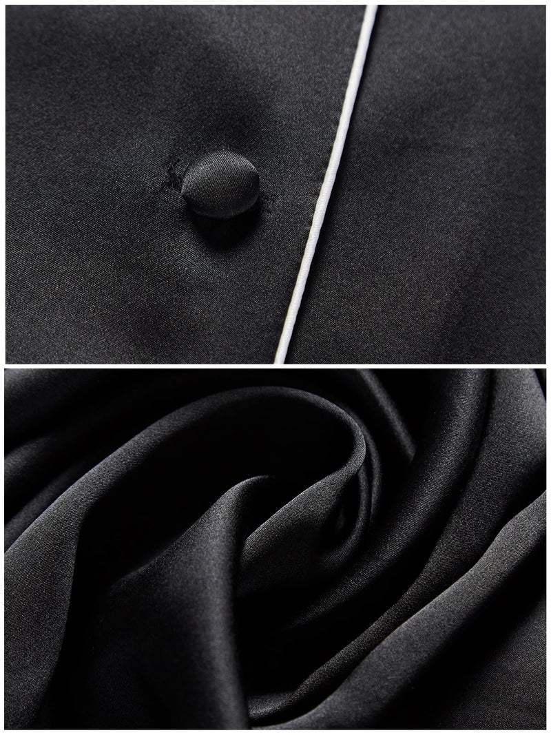 Lonxu Womens Silk Satin Pajamas Set Sleepwear Loungewear Black M - Image 5